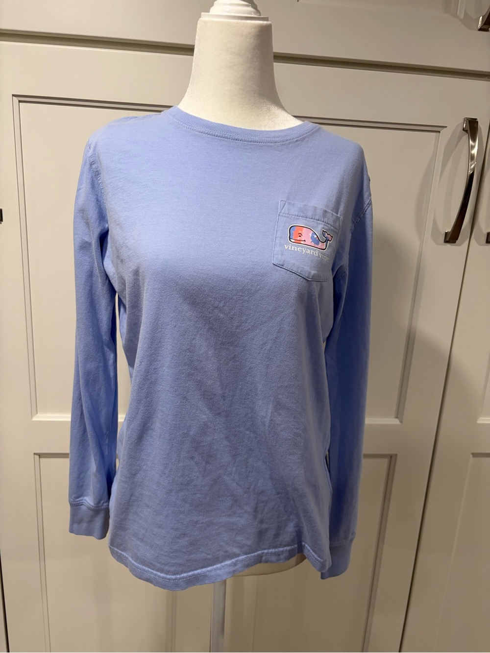 Vineyard Vines Light Blue Long-Sleeve Pocket Tee with Whale Logo